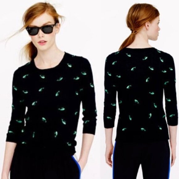 J. Crew Sweaters - J. Crew Linen Navy Blue/ Green Embroidered Whale Pullover Sweater - 47221